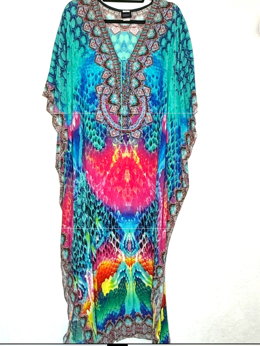 Sakkas Women's One Size Neckline Beach Dress Caftan Cover up Rhinestone Flowy